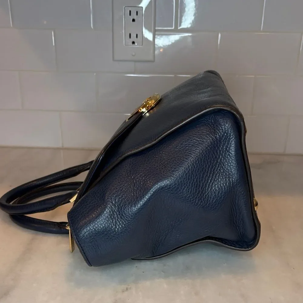 Michael Kors Bag Purse Handbag Leather Navy Hudson Medallion Flap Satchel Bag